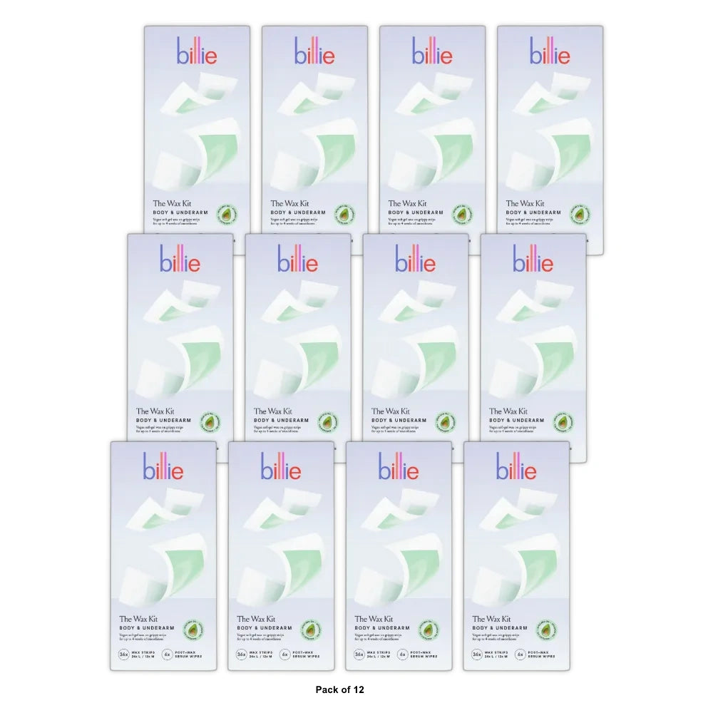 Billie Waxing Kit Body & Underarm Hair Removal Wax Strips 36 Wax Strips (Pack of 12)