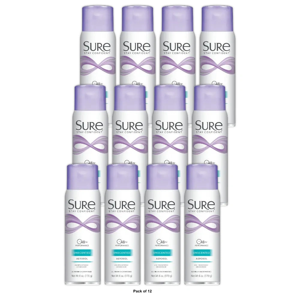 Aerosol Unscented Anti Perspirant and Deodorant by Sure for Unisex 6 OZ (Pack of 12)