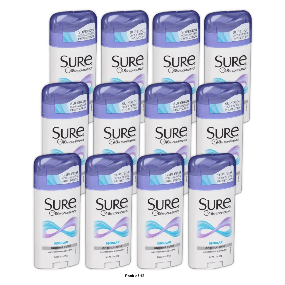 Sure Solid Anti-Perspirant Deodorant Original Solid Stick Regular Scent Women 2.7 oz (Pack of 12)