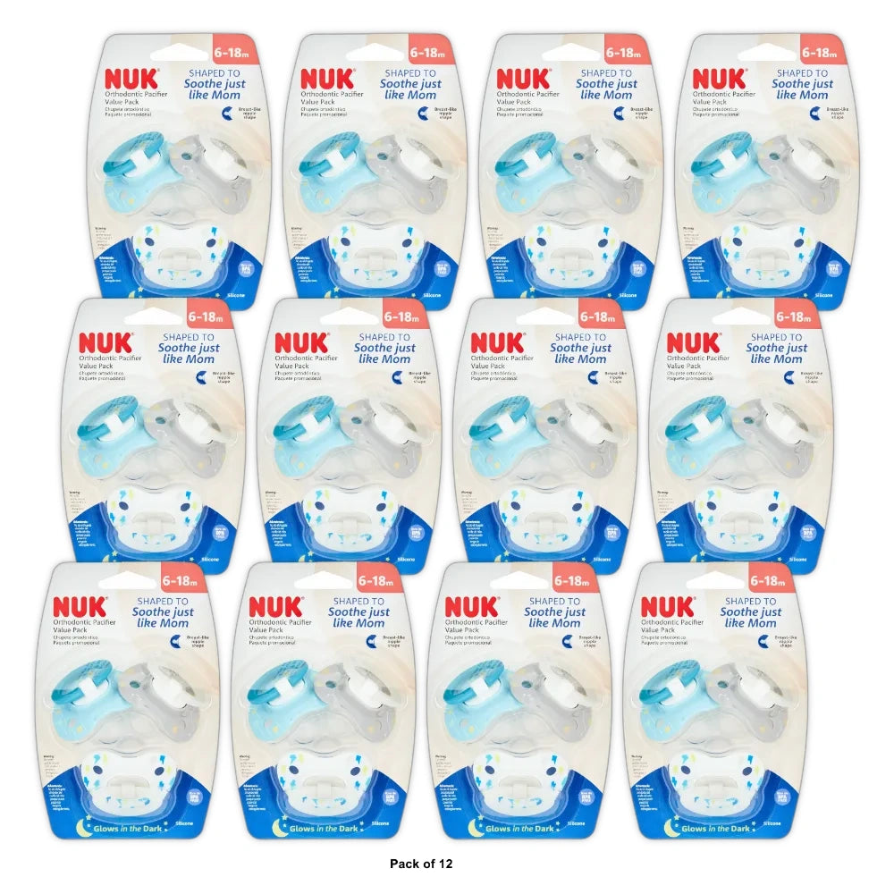 Nuk Orthodontic Pacifiers, 6 to 18 Months, Assorted, (Pack of 12)