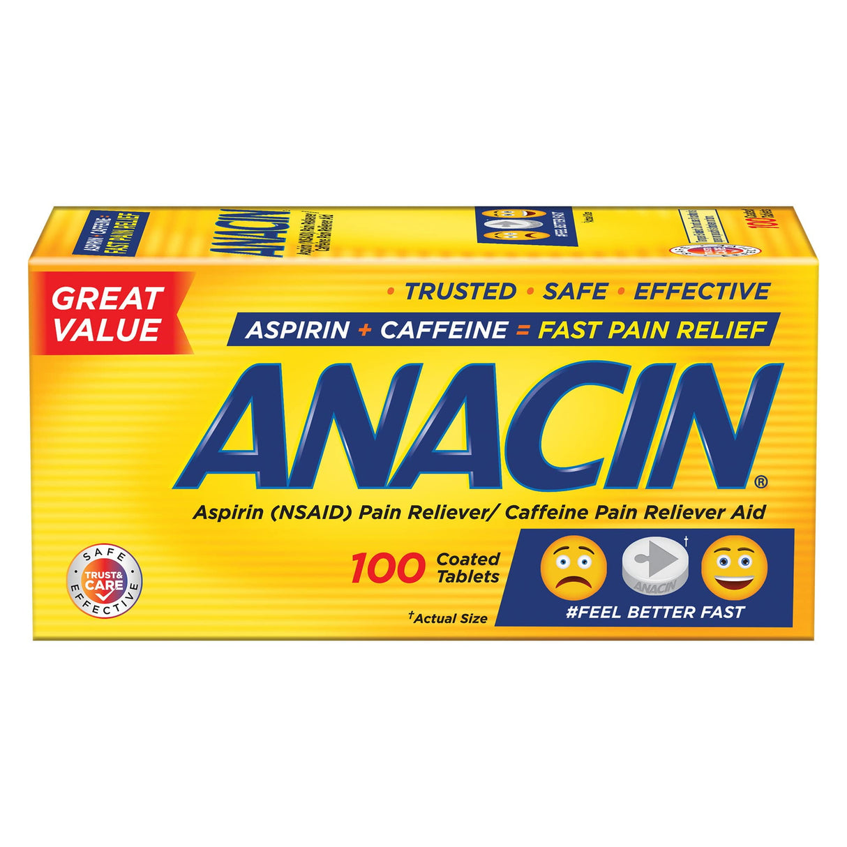 Anacin Fast Pain Relief Pain Reducer Aspirin Tablets (Pack of 12)