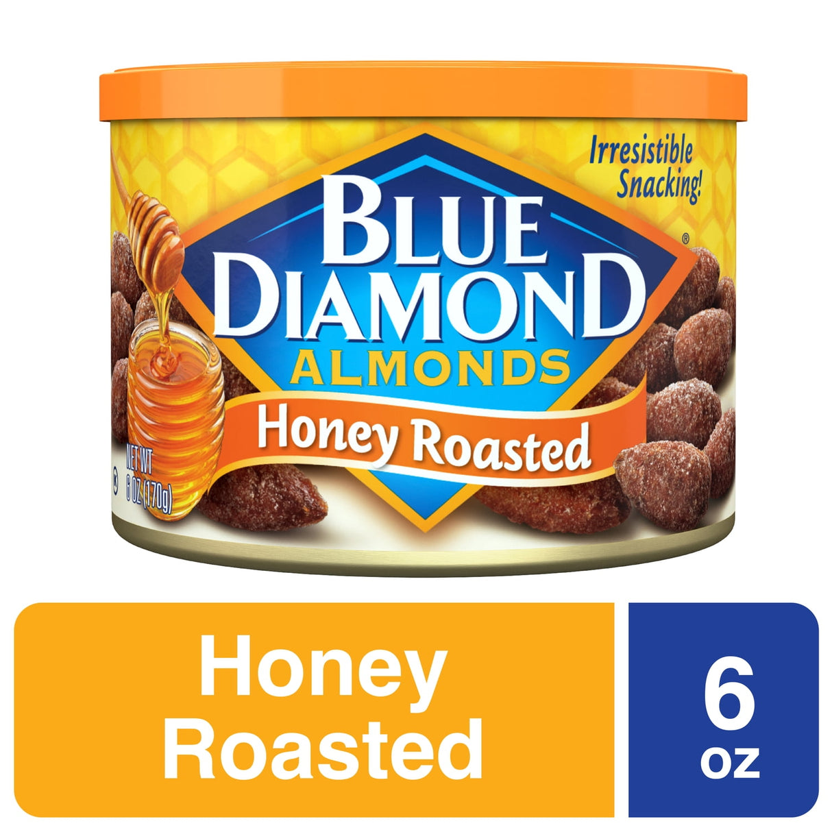 Blue Diamond Almonds Honey Roasted Snack Nuts, Resealable Cans 6 OZ (Pack of 12)