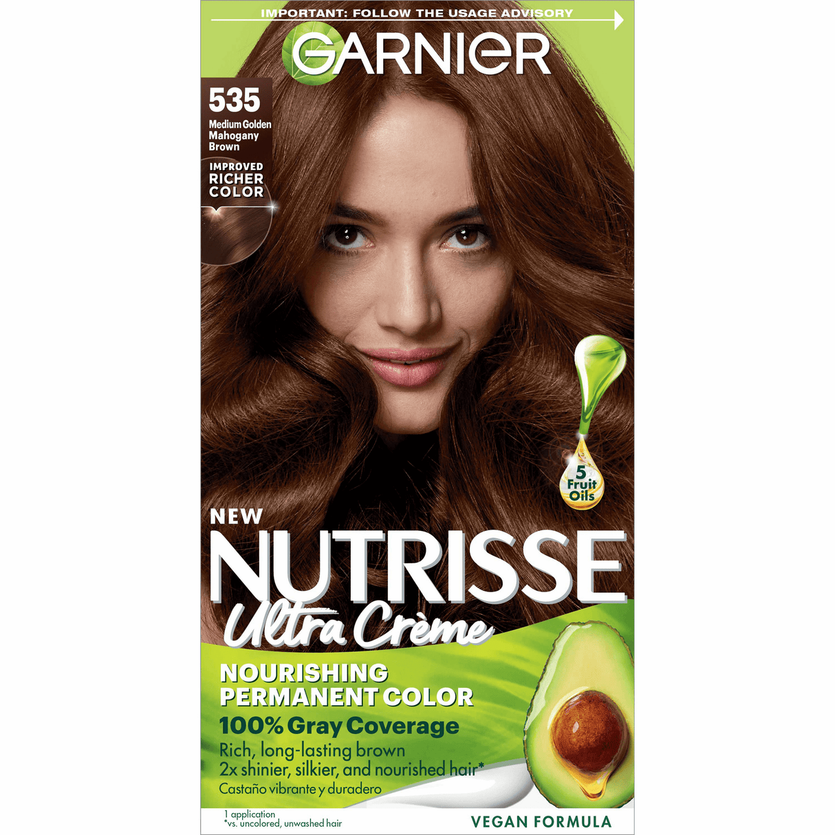 Garnier Nutrisse Nourishing Permanent Hair Color Creme - 535 Medium Golden Mahog (Pack of 12)