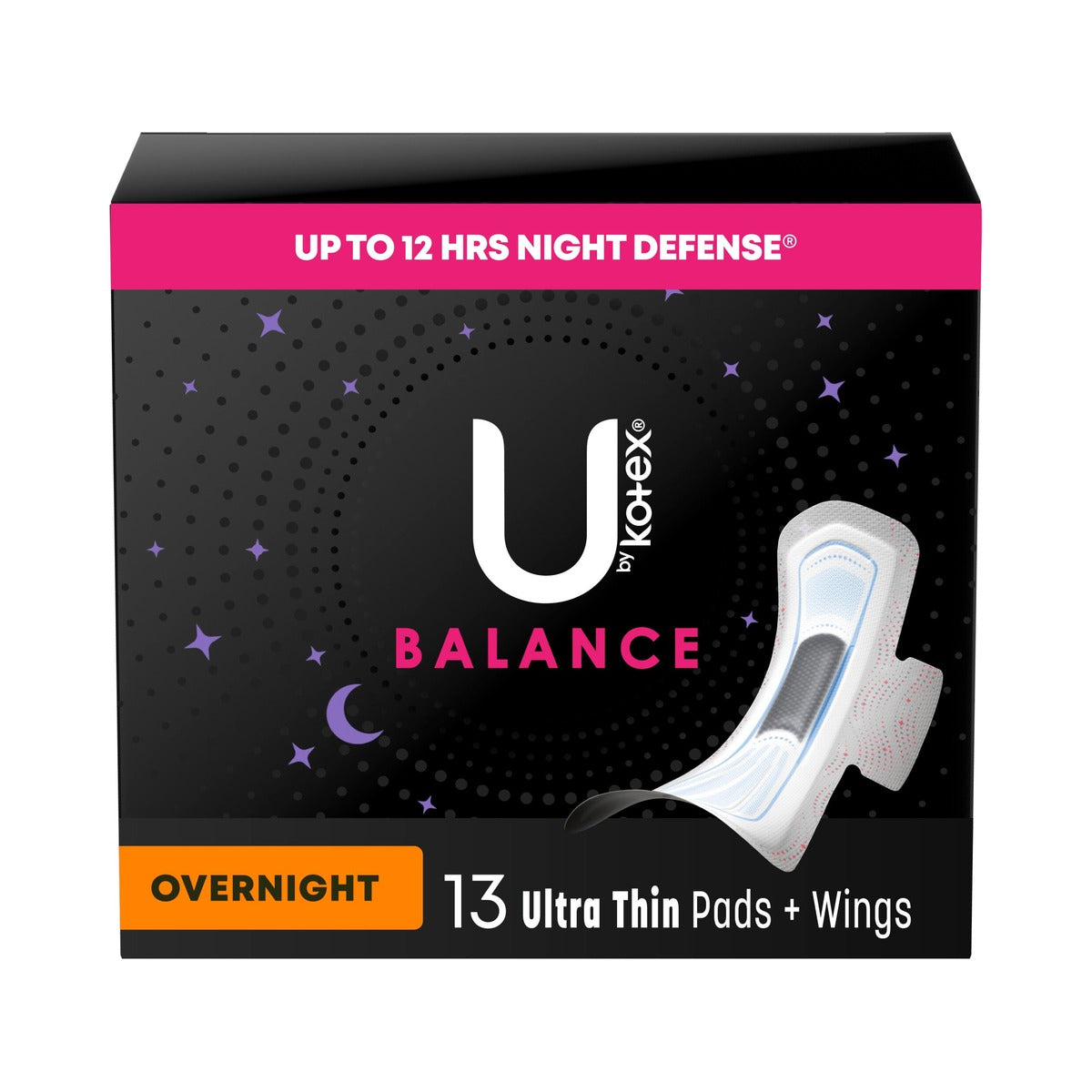 U By Kotex Balance Ultra Thin Overnight Pads 13 Count (Pack of 6) - view 3