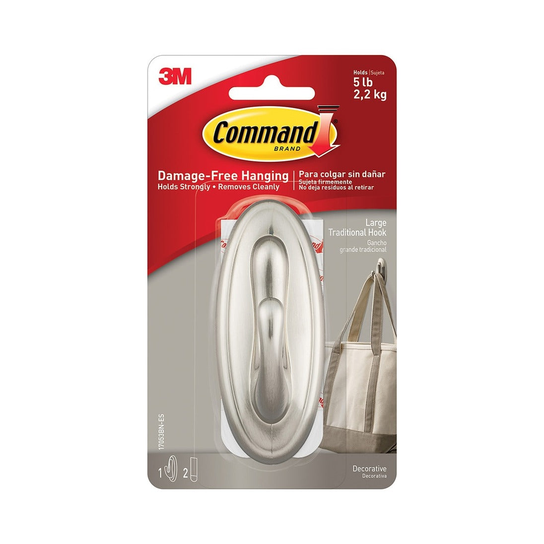Command Traditional Hook Brushed Nickel Large (Pack of 24)