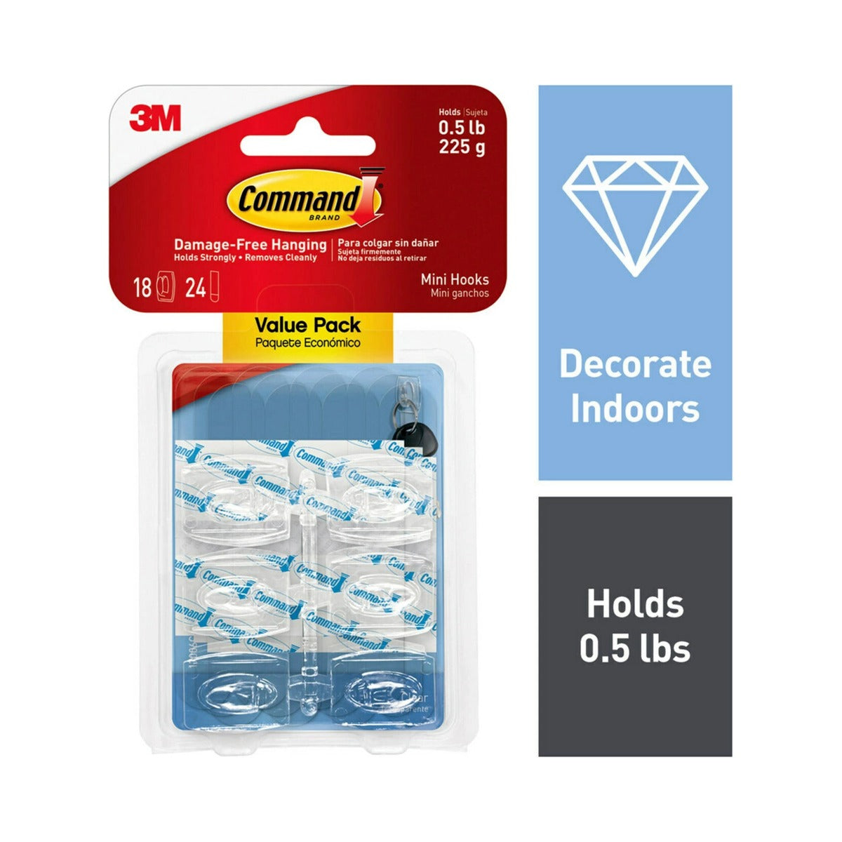 Command Mini Wall Hooks Clear (Pack of 12)