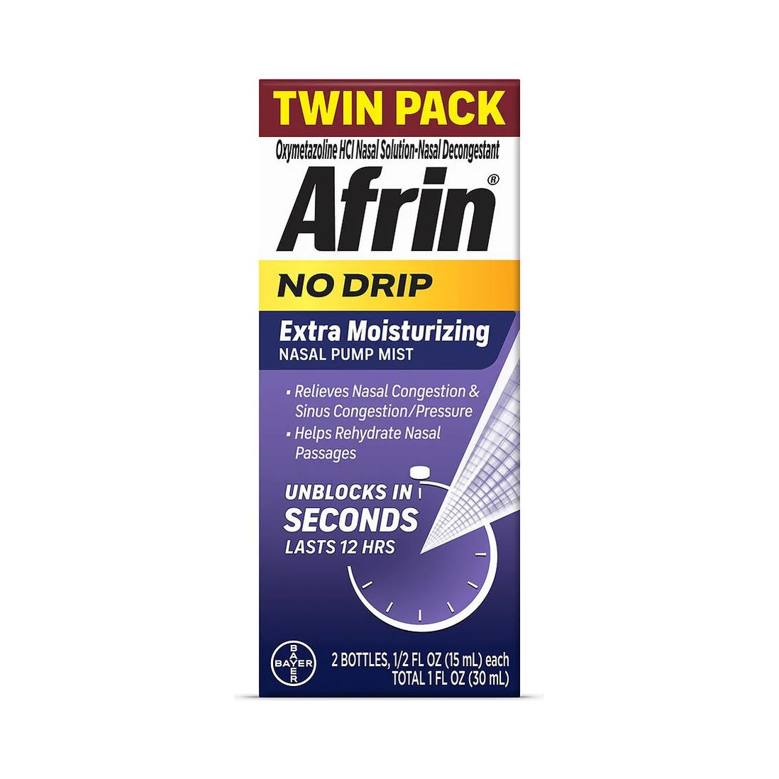 Afrin No Drip 12-Hour Nasal Decongestant Spray 1 Oz (Pack of 36)