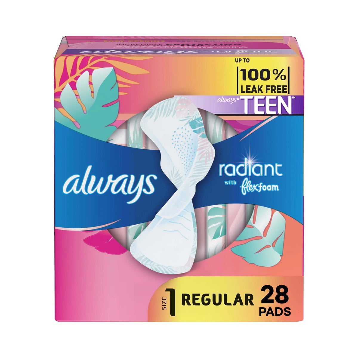 Always Radiant FlexFoam Teen Pads Regular 28ct (Pack of 6)
