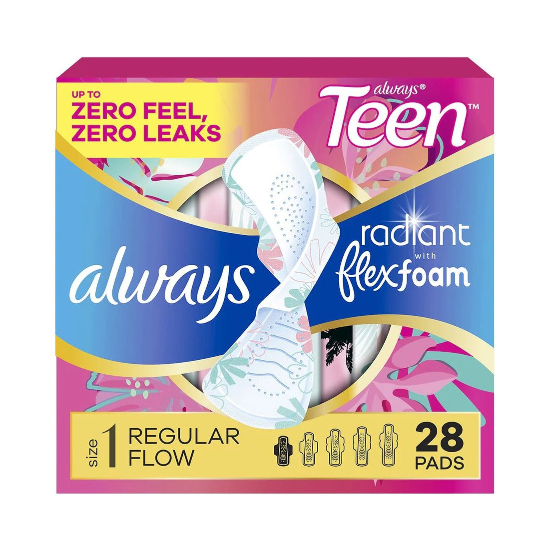 Always Radiant FlexFoam Teen Pads Regular 28ct (Pack of 6) - view 2