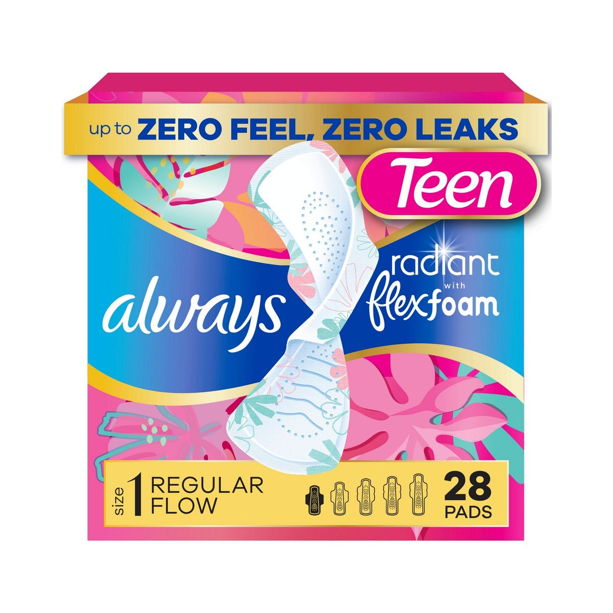 Always Radiant FlexFoam Teen Pads Regular 28ct (Pack of 6) - view 3