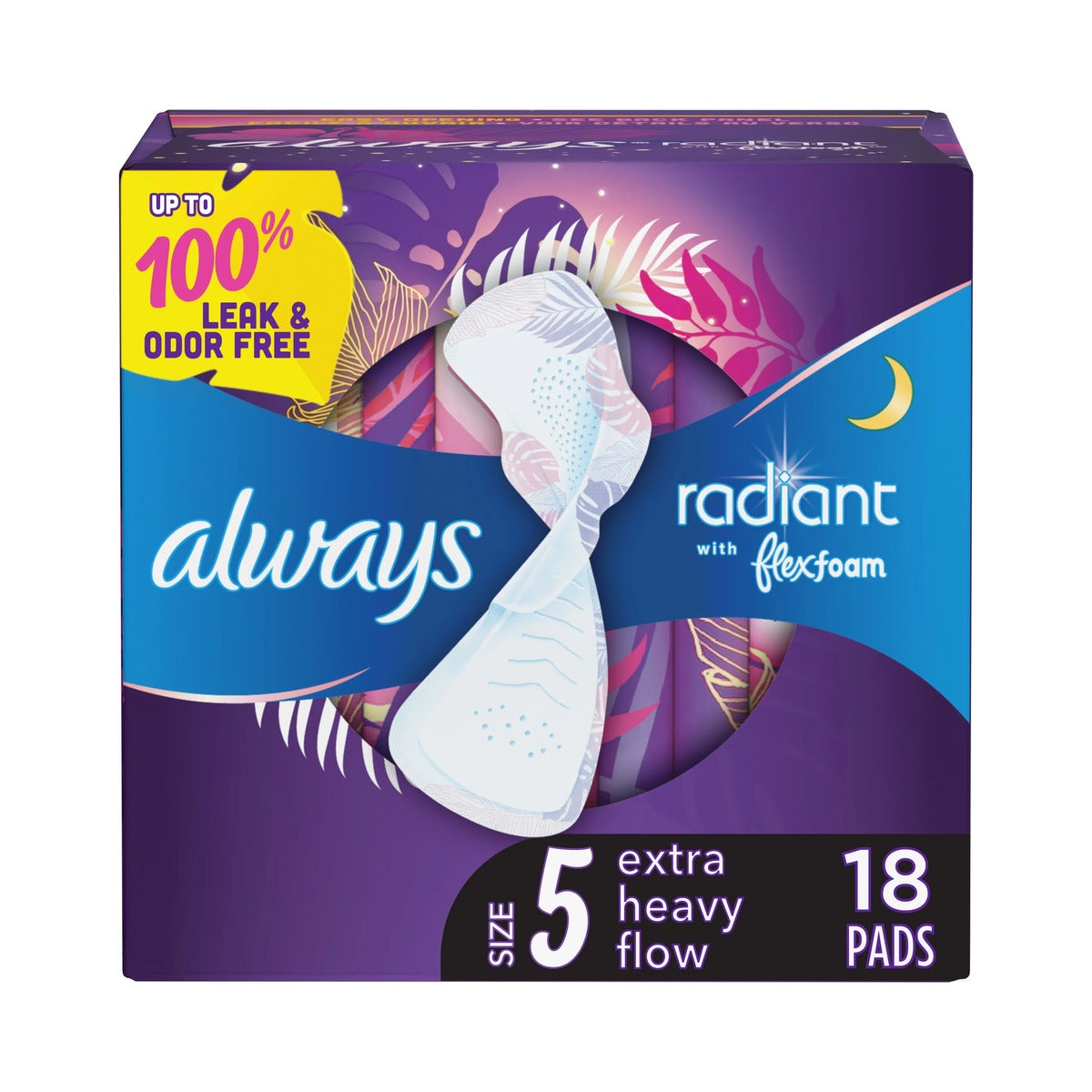Always Radiant Overnight Pads Extra Heavy with Wings 18ct (Pack of 3)