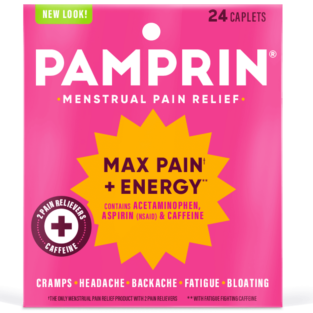 Pamprin Maximum Strength Max Pain + Energy Formula Menstrual Pain Relief Caplets 1.12 Oz (Pack of 24)