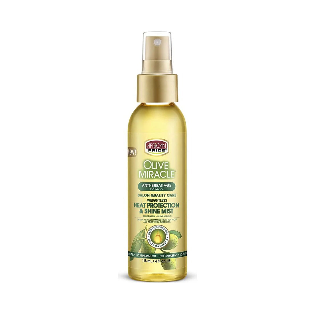 African Pride Olive Miracle Heat Protection Shine Mist 4 Oz (Pack of 6)