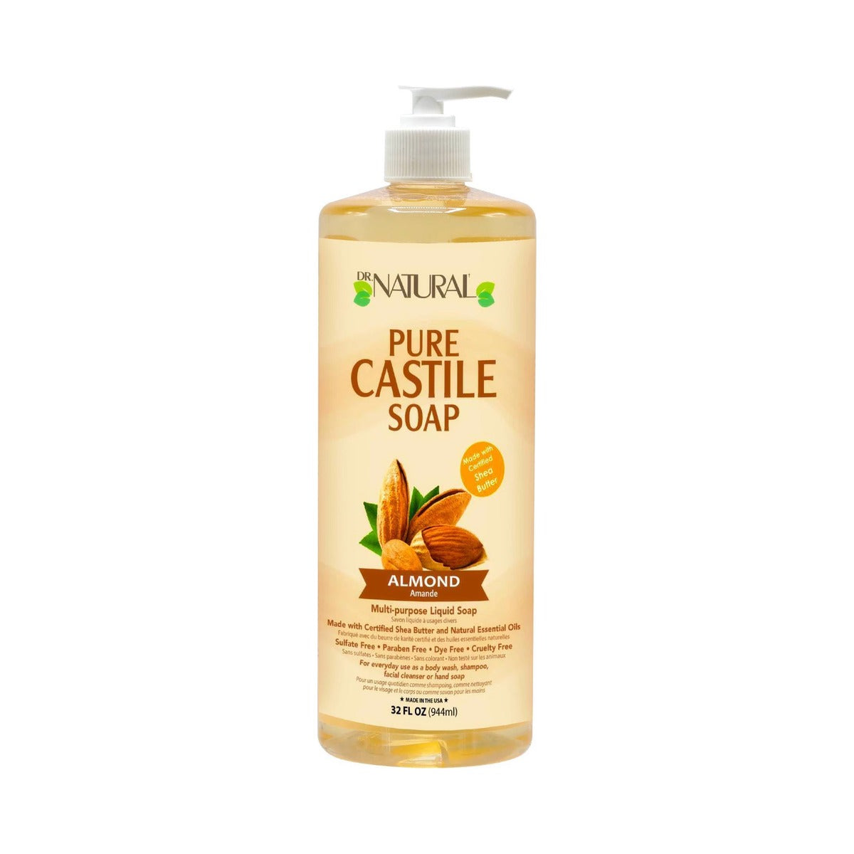 Dr. Natural Castile Liquid Soap Almond 32 Oz (Pack of 6)