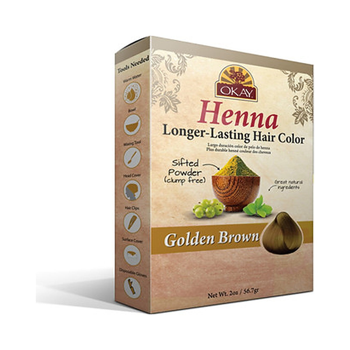 Okay Henna Longer Lasting Hair Color Golden Brown 50g (Pack of 24)