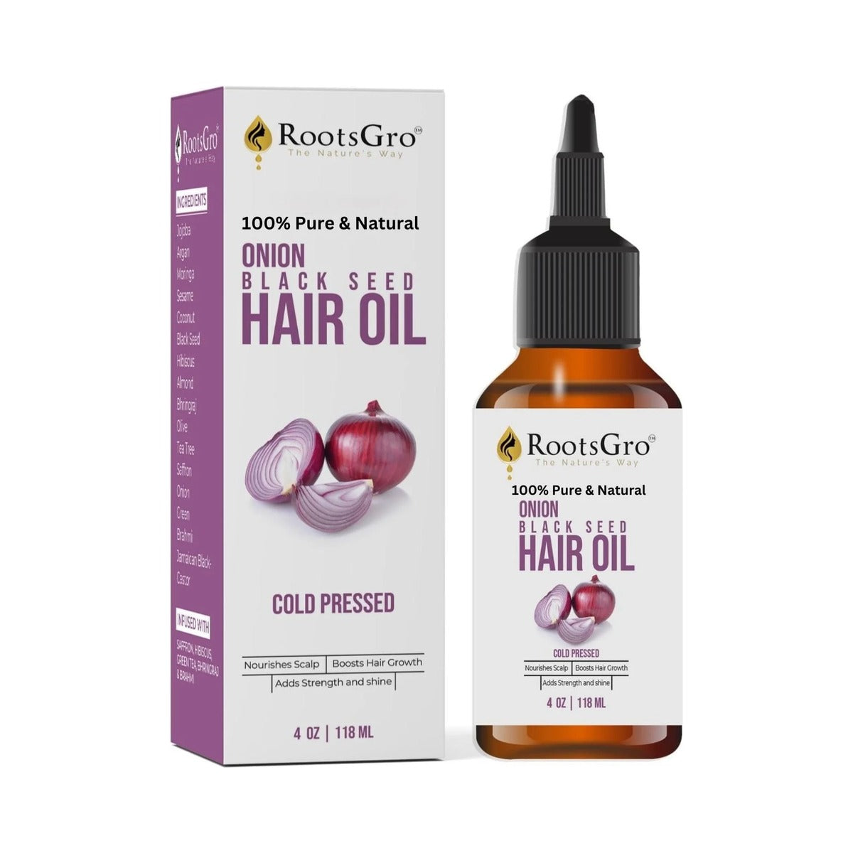 RootsGro Onion Black Seed Oil 4 Oz (Pack of 40)