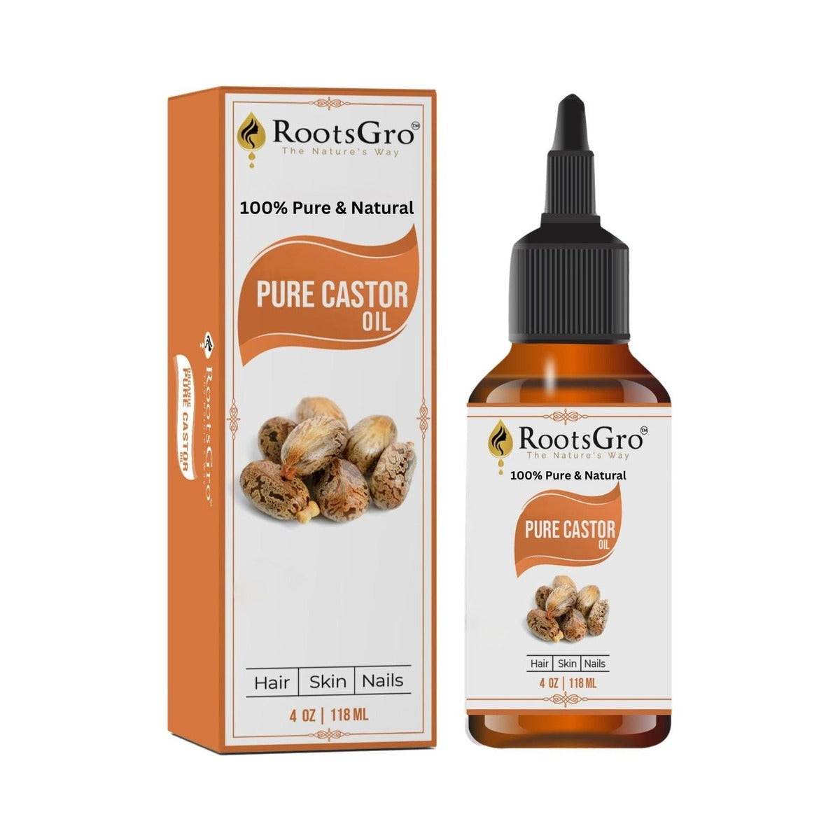 RootsGro Pure Castor Oil 4 Oz (Pack of 40)