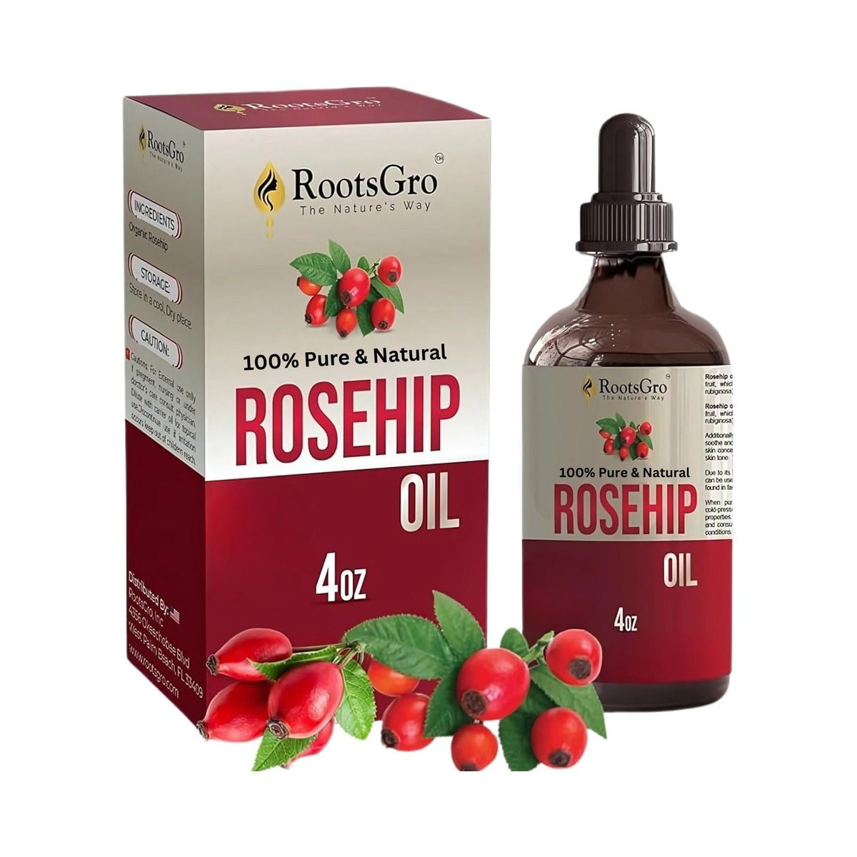 RootsGro Natural Rosehip Seed Oil 4 Oz (Pack of 48)