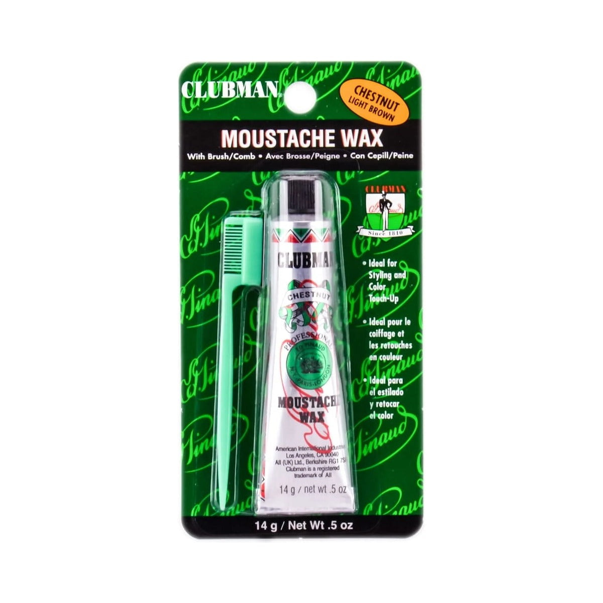 Clubman Moustache Wax Chestnut 0.5 Oz (Pack of 72)