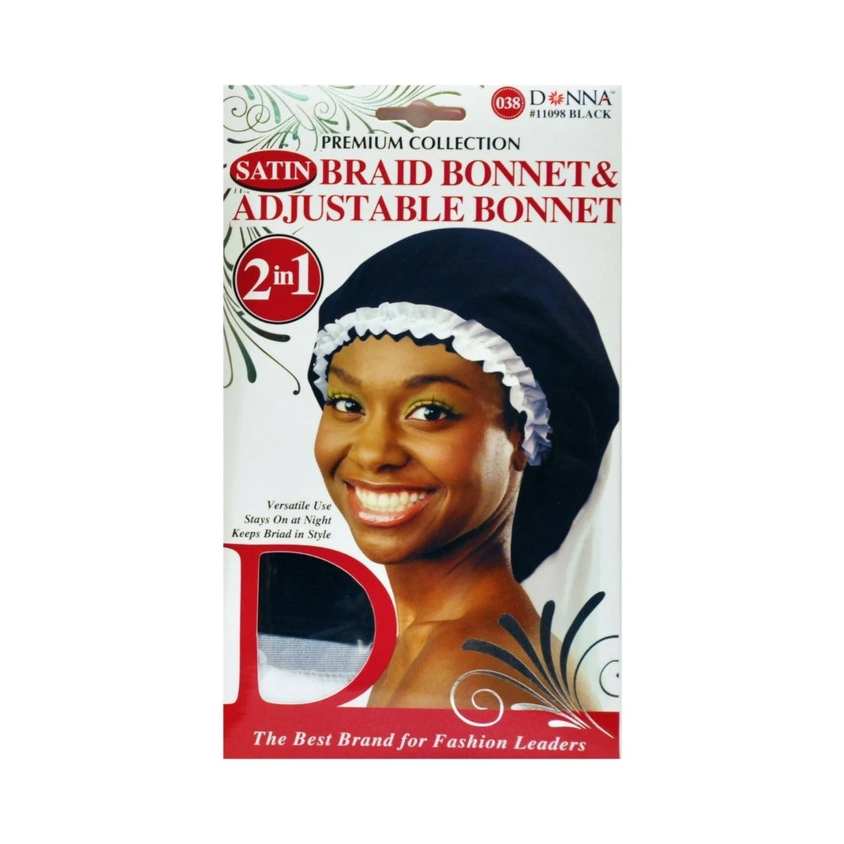 Donna Premium Satin Braid Bonnet & Adjustable Bonnet Black (Pack of 288)