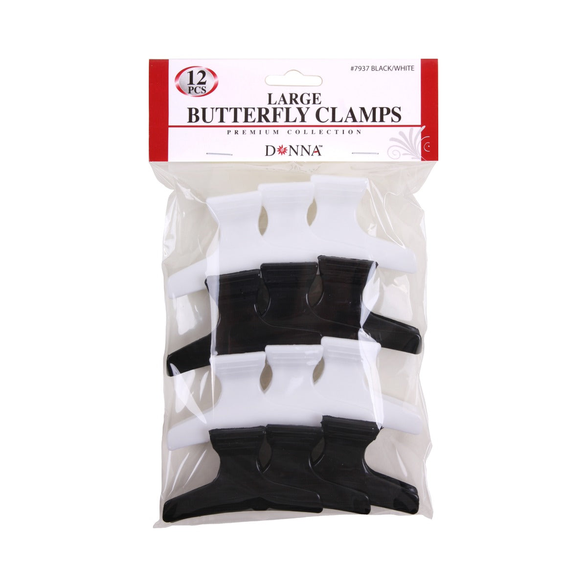 Donna Collection Butterfly Clamps Large Black & White (Pack of 144)