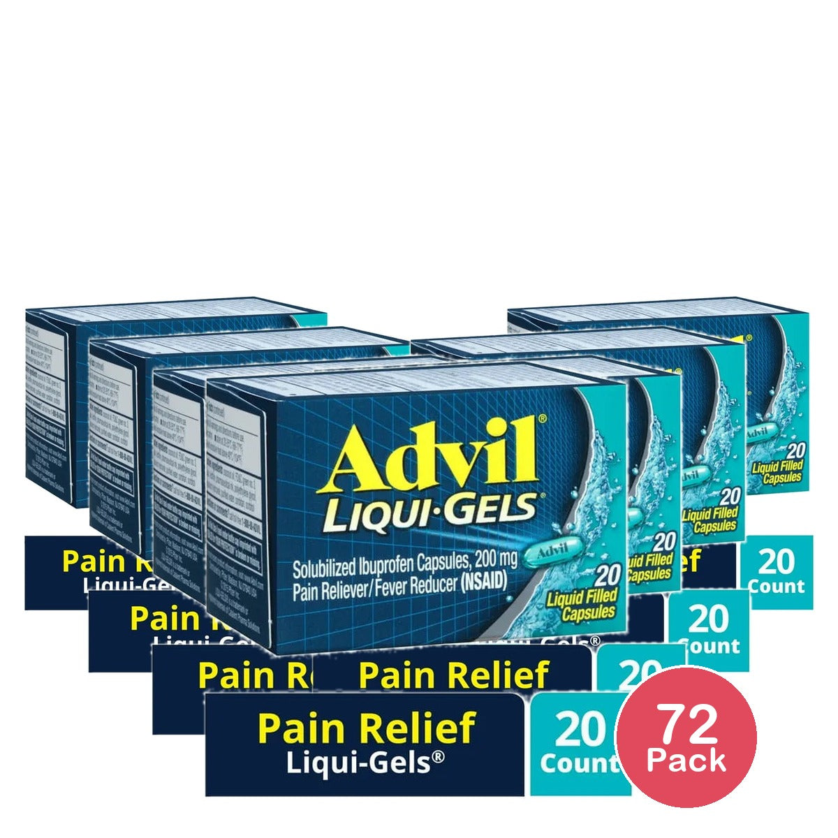 Advil Advanced Medicine For Pain 200 Mg Liqui-Gels 1.28oz (Pack of 72)