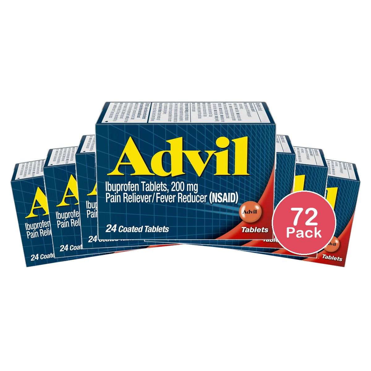 Advil Advanced Medicine For Pain And Fever Reducer Ibuprofen 200 Mg Tablets 0.8oz(Pack of 72)