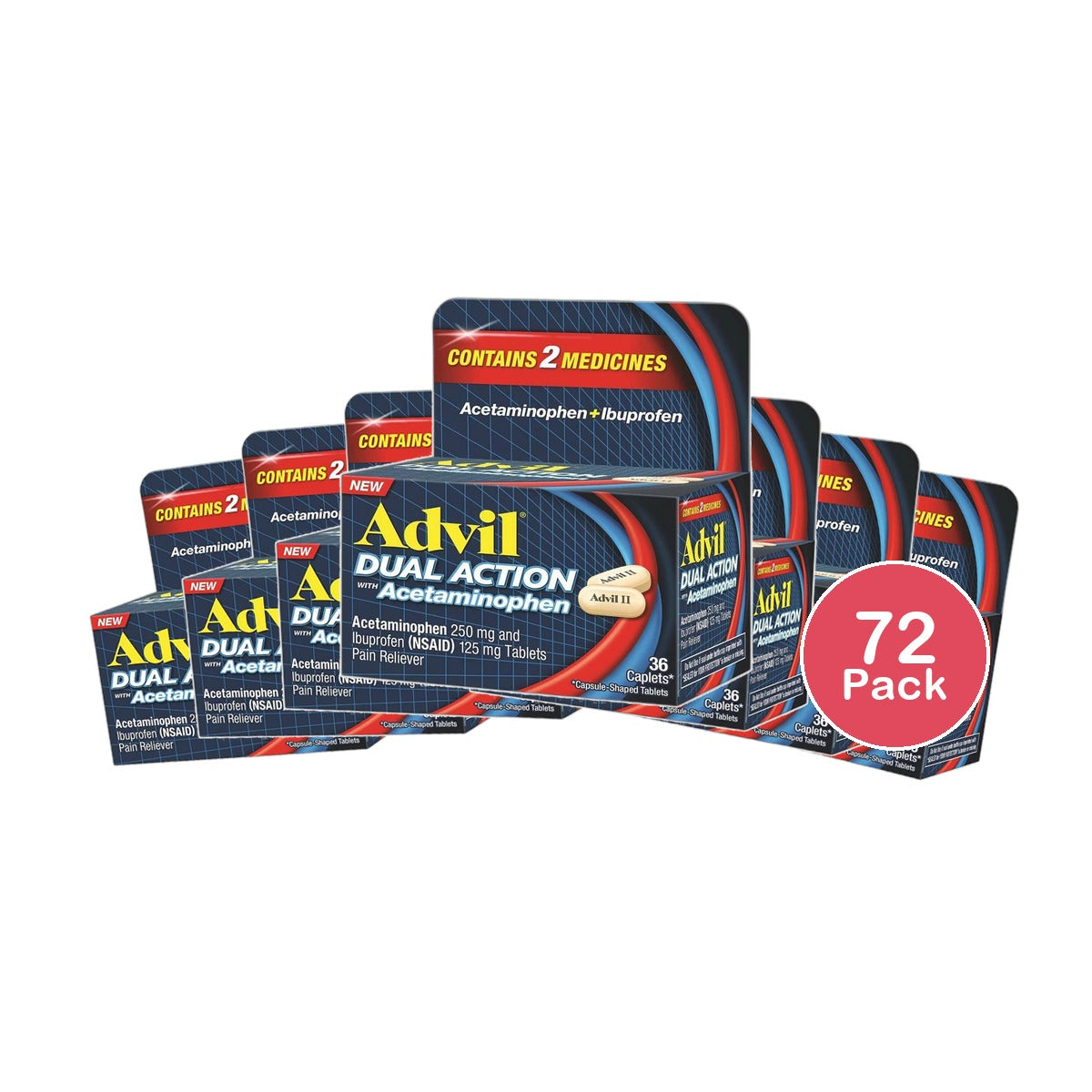 Advil Dual Action With Acetaminophen Caplet 1.83oz (Pack of 72)