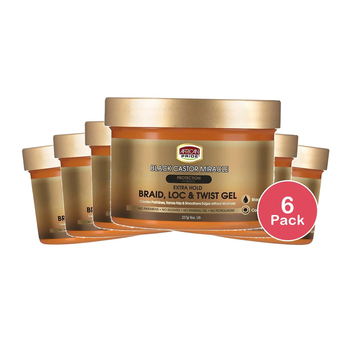 African Pride Black Castor Miracle Twist Gel 8 Oz (Pack of 6)