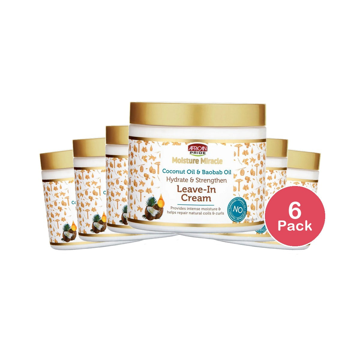 African Pride Coconut & Baobab Oil Leave-In Cream 15 Oz (Pack of 6)