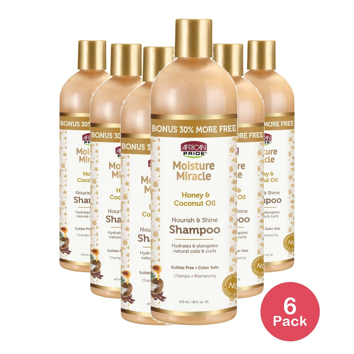 African Pride Honey & Coconut Oil Shampoo 16 Fl Oz (Pack of 6)