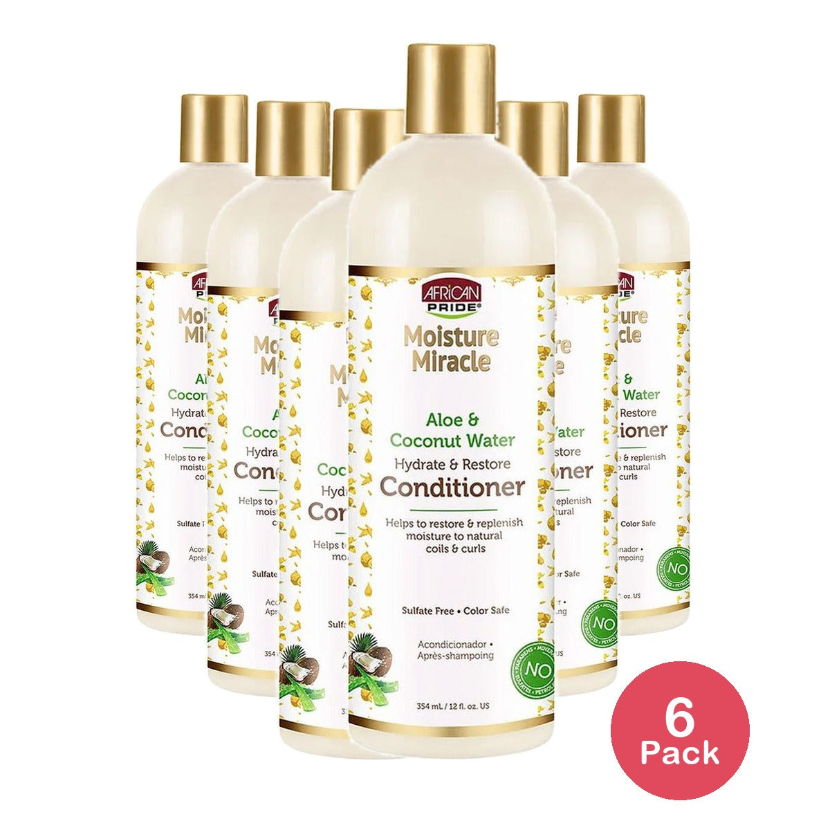 African Pride Moisture Miracle Aloe & Coconut Water Conditioner 12 Oz (Pack of 6)