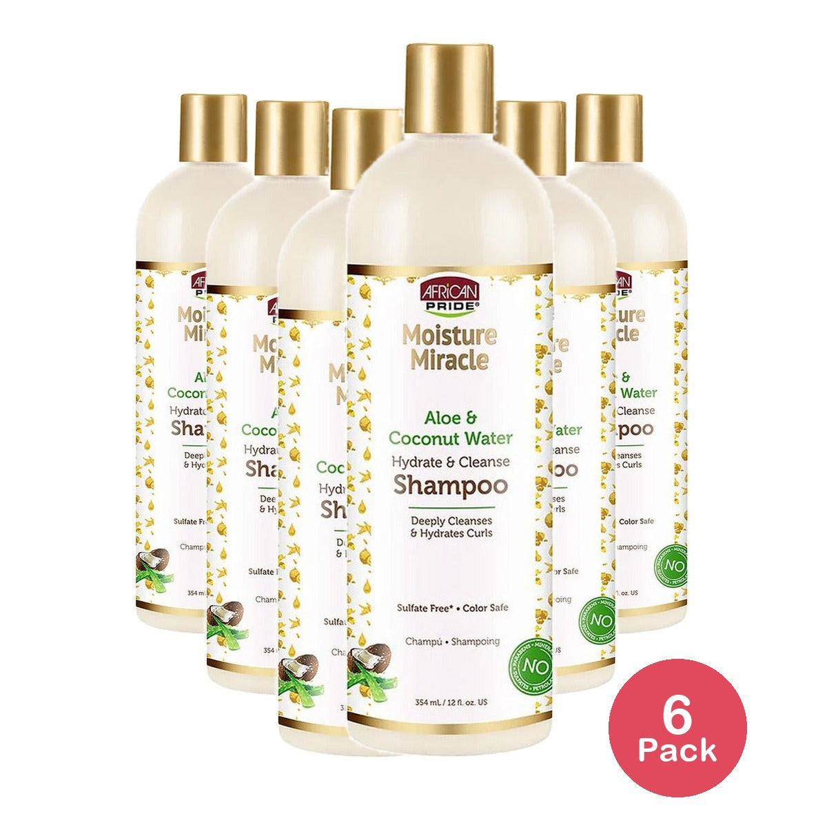 African Pride Moisture Miracle Aloe & Coconut Water Shampoo 12 Oz (Pack of 6)