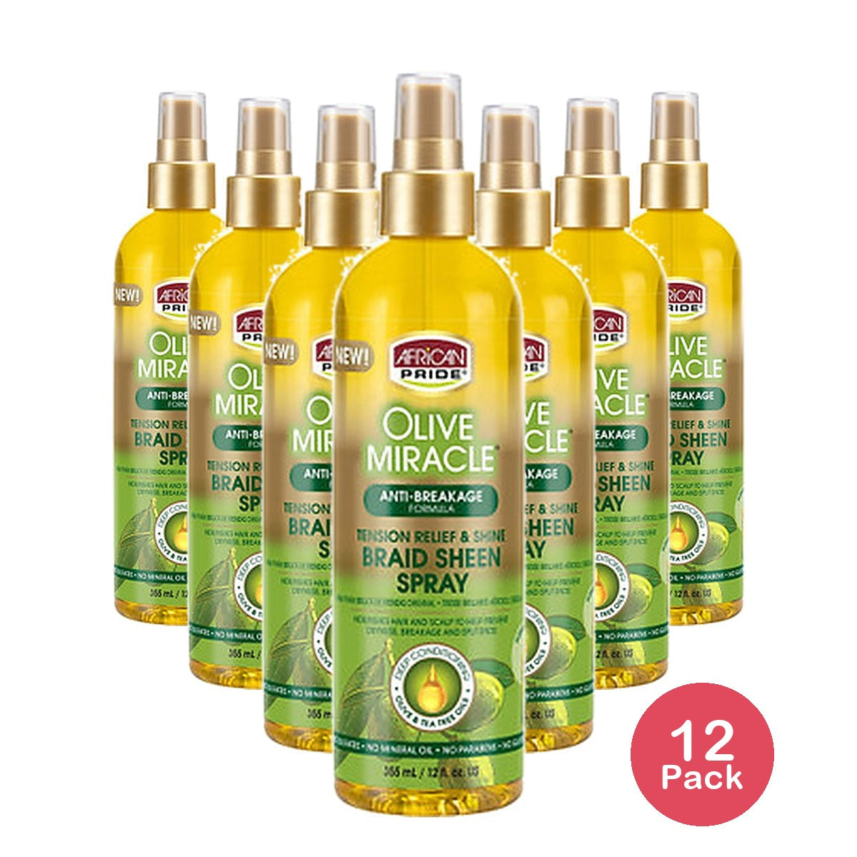 African Pride Olive Miracle Braid Sheen Spray 12 Oz (Pack of 12)