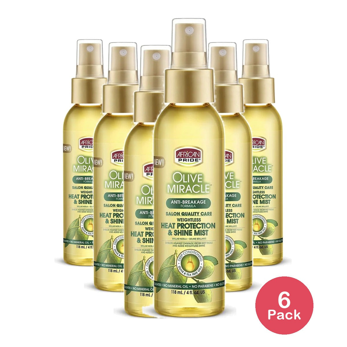 African Pride Olive Miracle Heat Protection Shine Mist 4 Oz (Pack of 6)