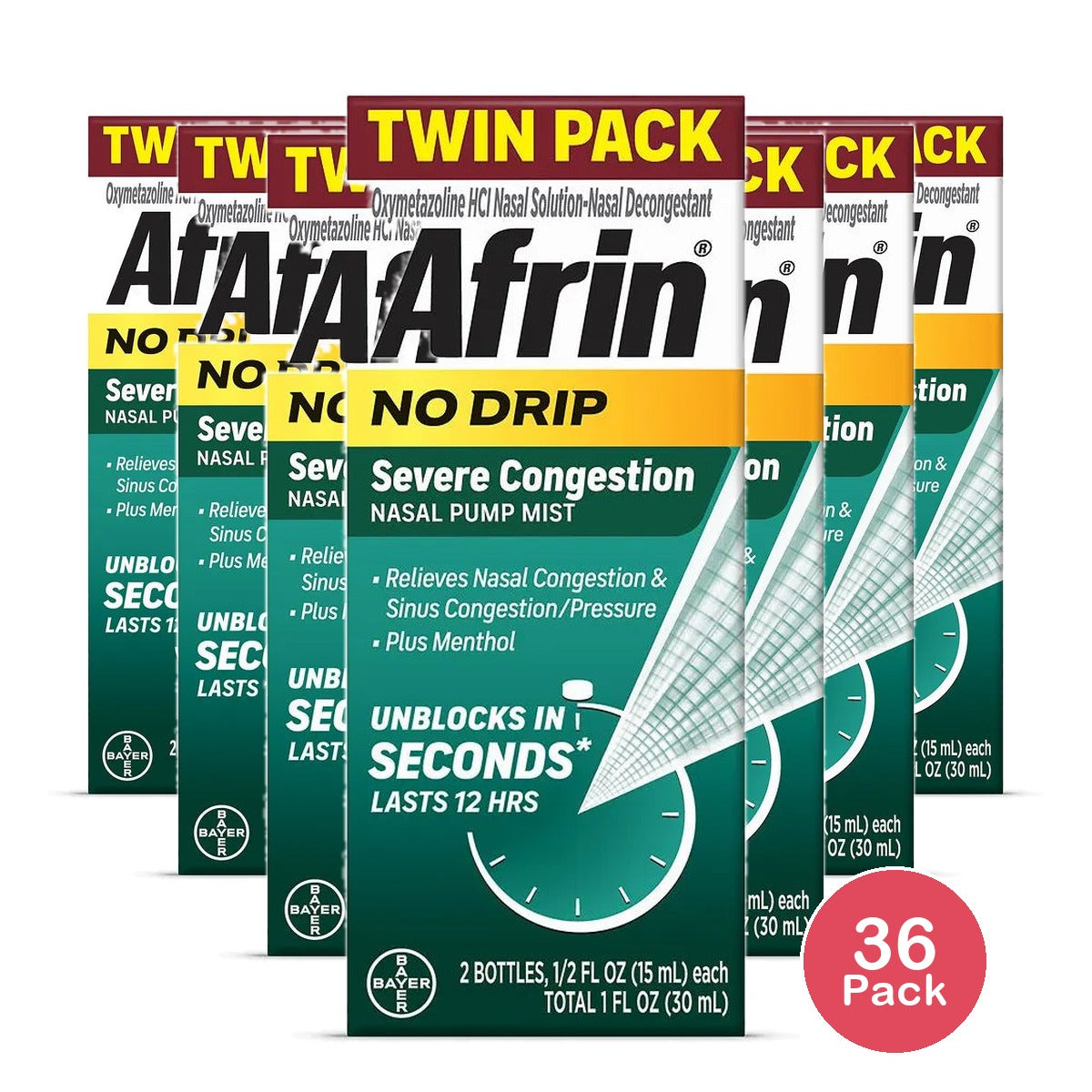 Afrin No-Drip Severe Congestion Twin Pack 1Oz (Pack of 36)