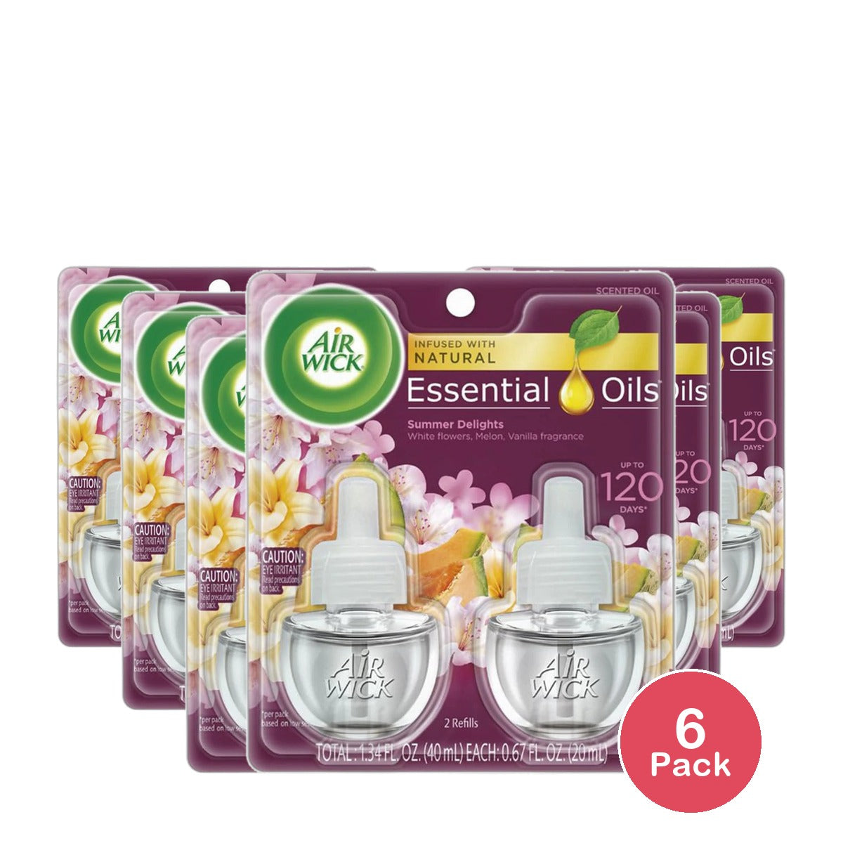Air Wick Life Scents Scented Oil Plug In Air Freshener Refills Summer Delights 0.67Oz (Pack Of 6)
