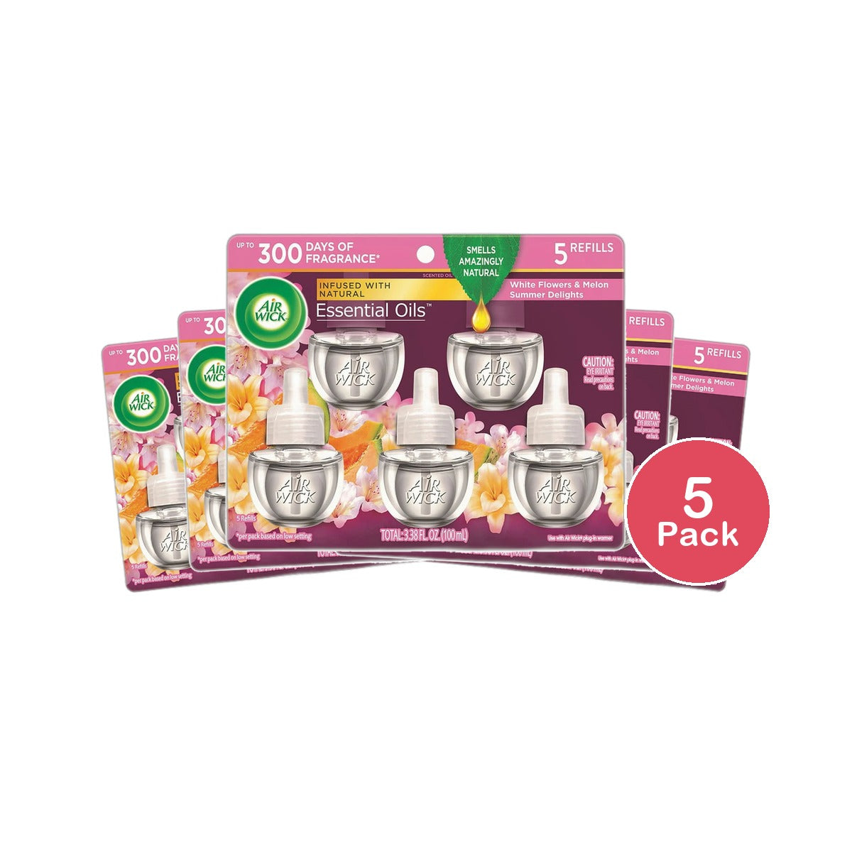 Air Wick Plug in Scented Oil Refill Summer Delights Air Freshener Essential Oils 3.38Oz (Pack of 5)