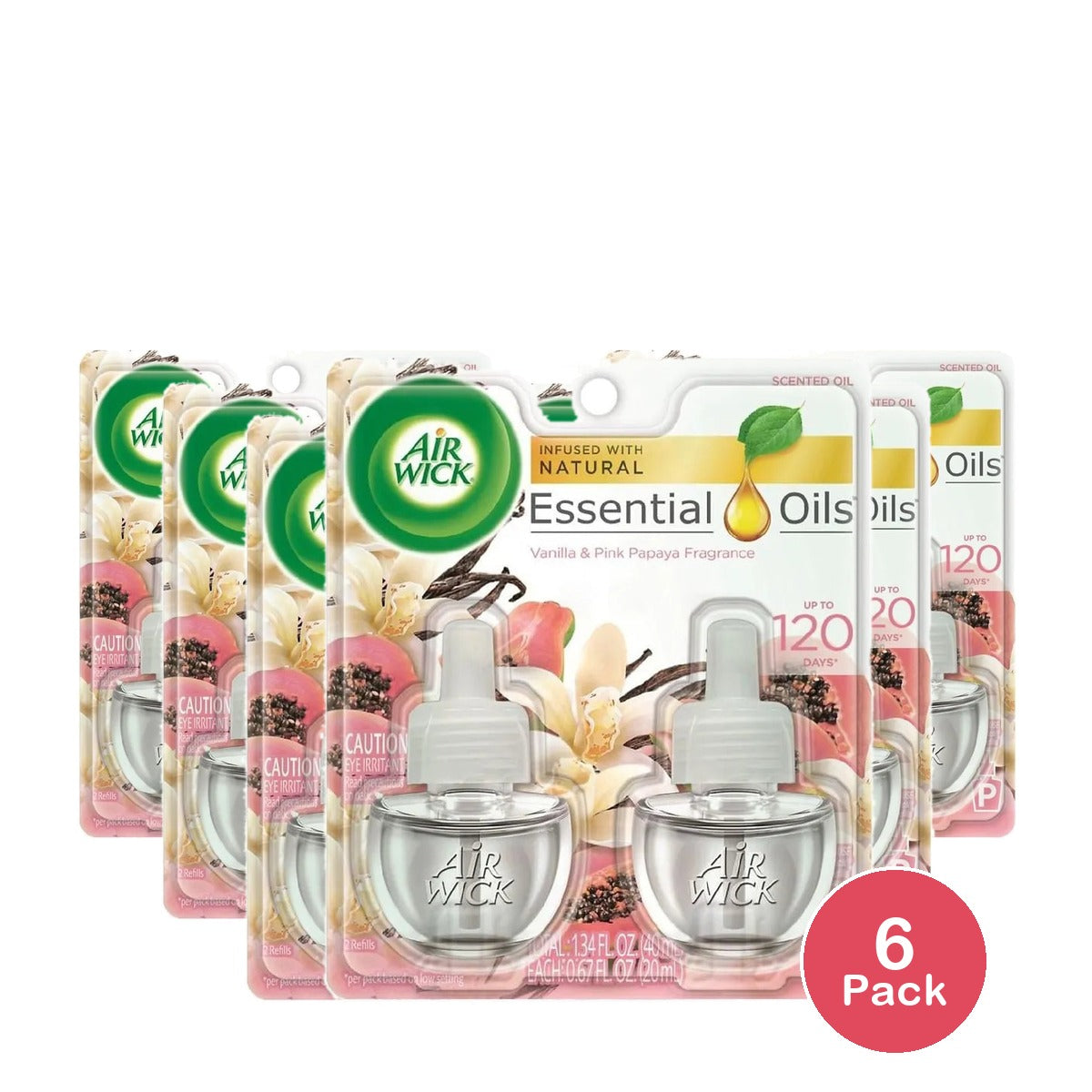 Air Wick Plug In Scented Oil Refill Vanilla And Pink Papaya Air Freshener Essential Oils 1.34Oz (Pack Of 6)