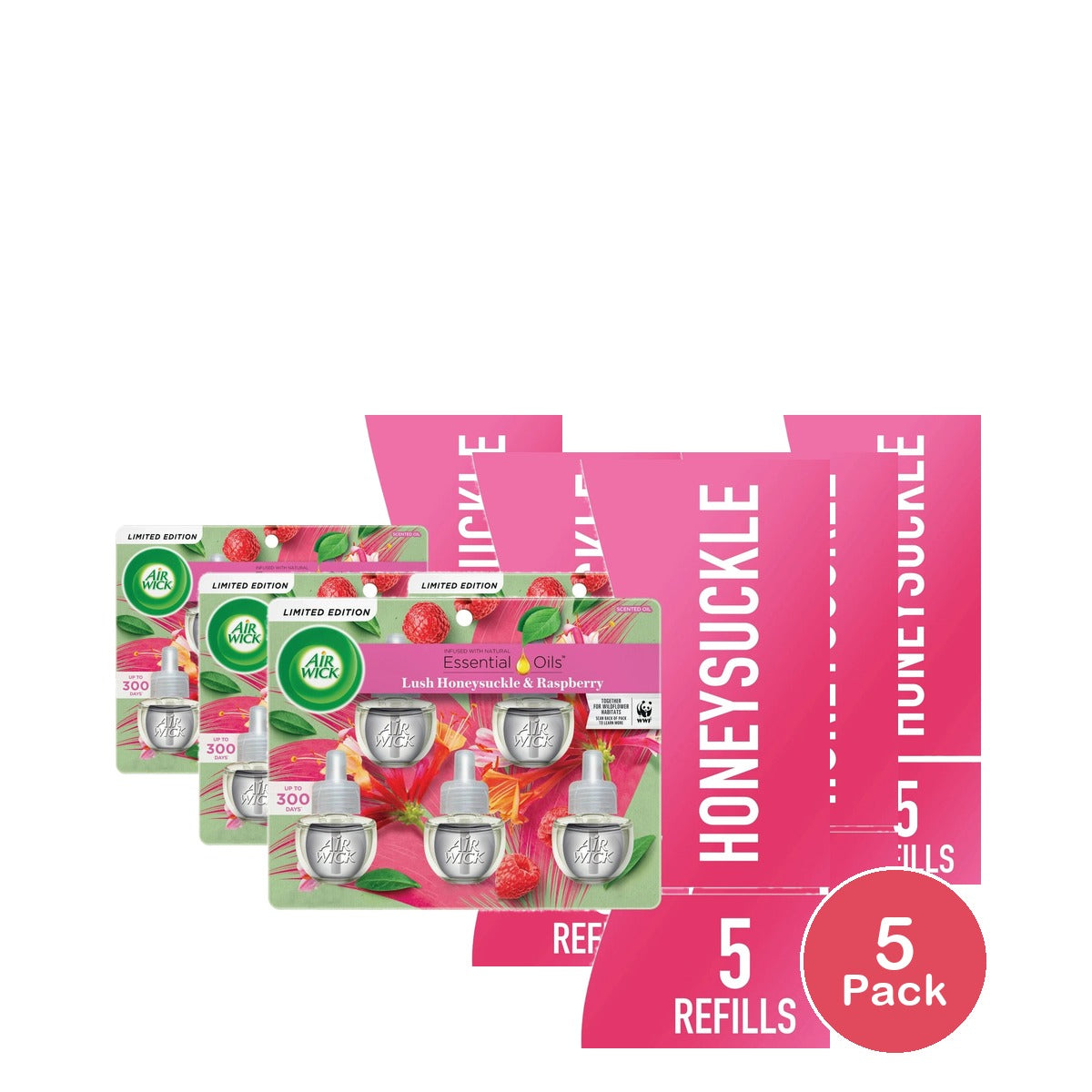 Air Wick Scented Oil Refill Lush - Honeysuckle and Raspberry - 3.38 fl (Pack of 5)
