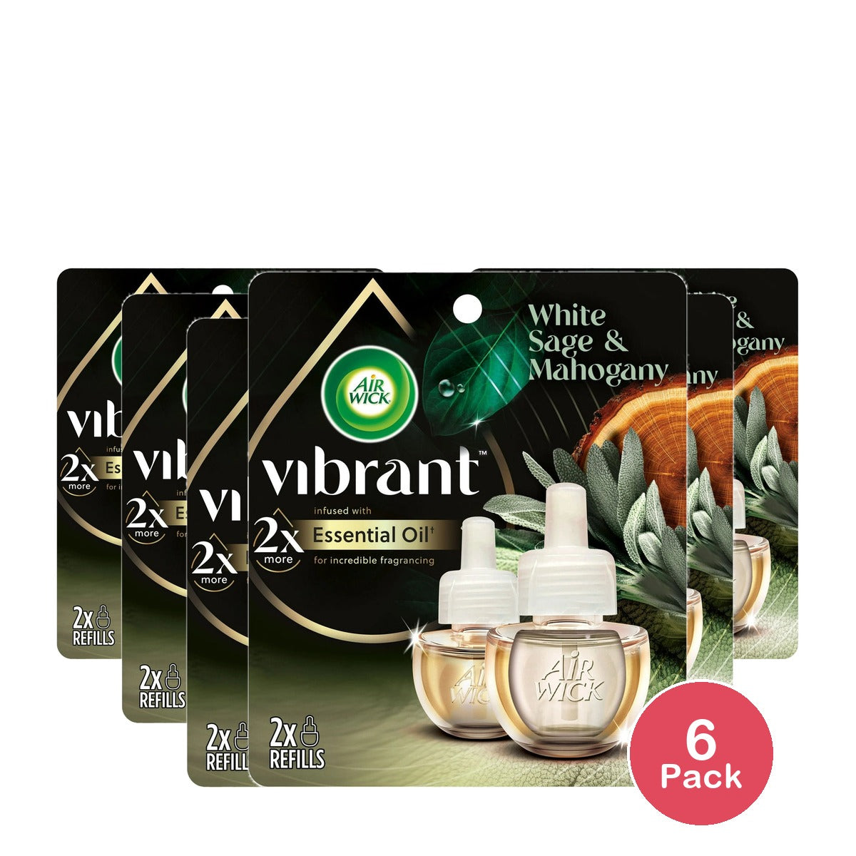 Air Wick Vibrant Plug in Scented Oil Refill 2ct White Sage & Mahogany Air Fre (Pack of 6)