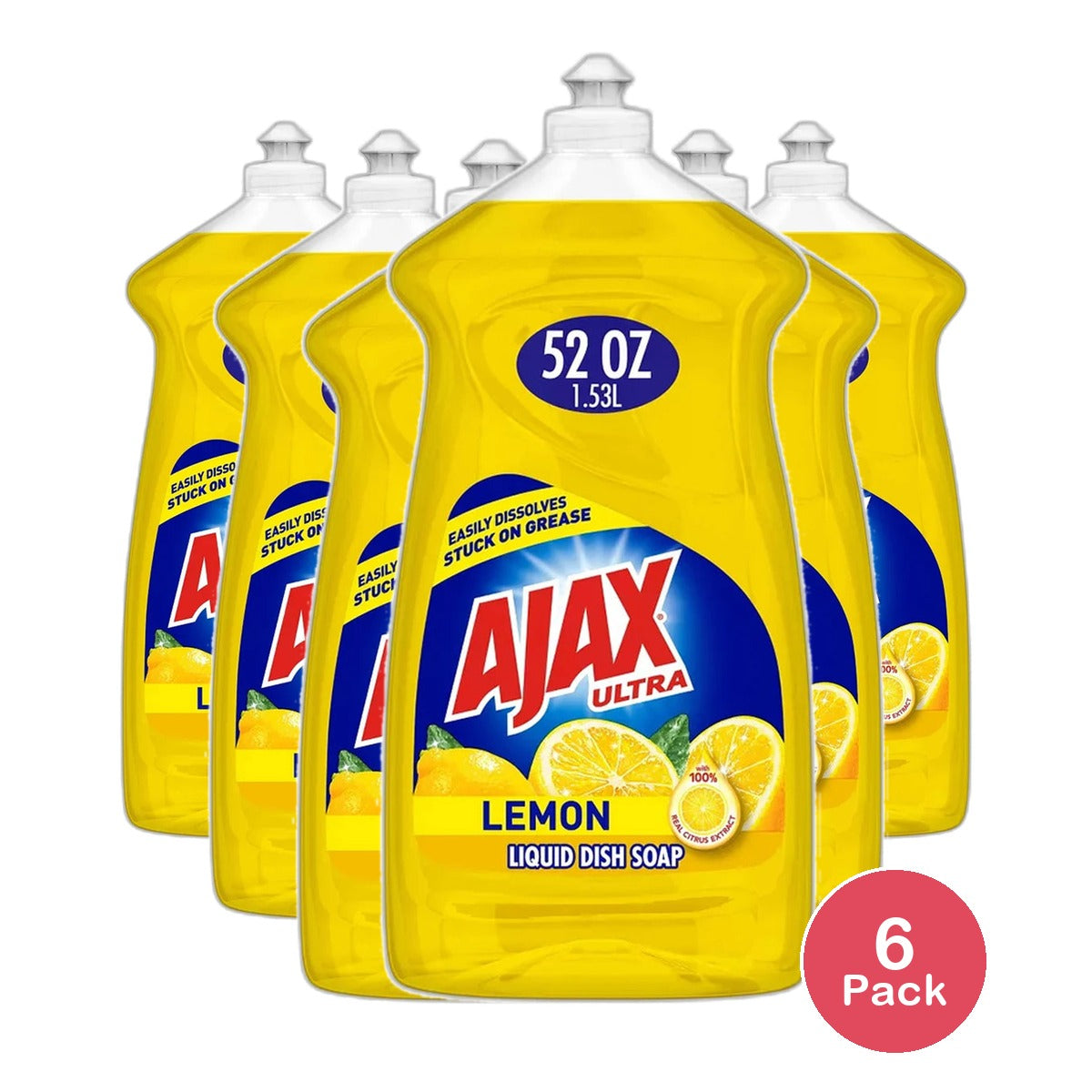 Ajax Ultra Super Degreaser Dishwashing Liquid Dish Soap Lemon 52Oz (Pack of 6)