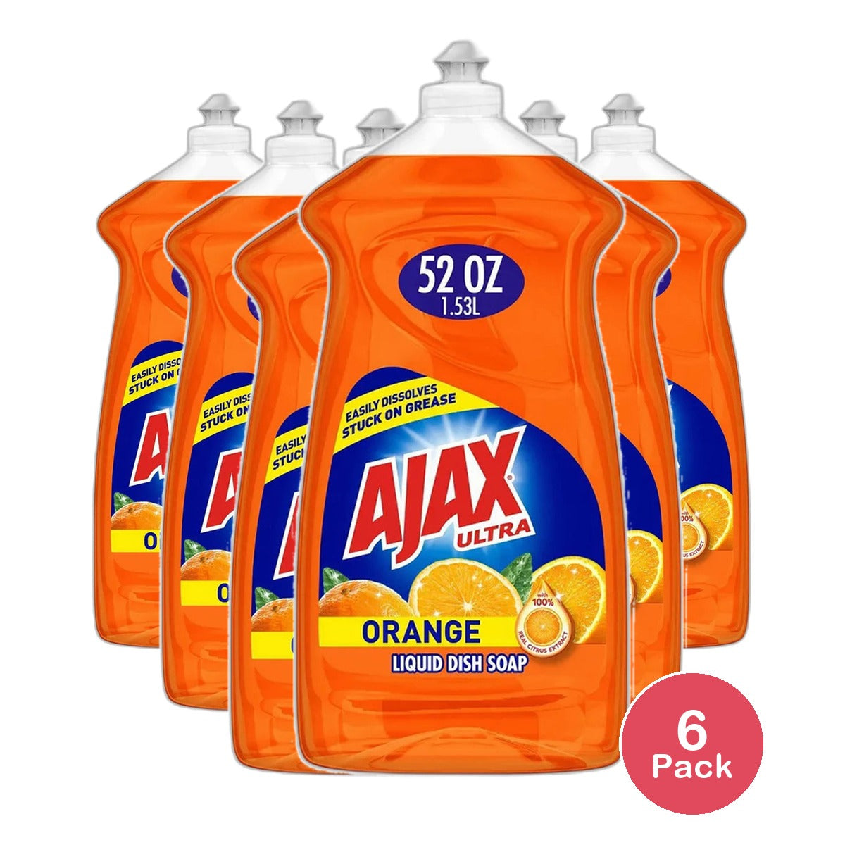 Ajax Ultra Triple Action Dishwashing Liquid Dish Soap Orange 52Oz (Pack of 6)