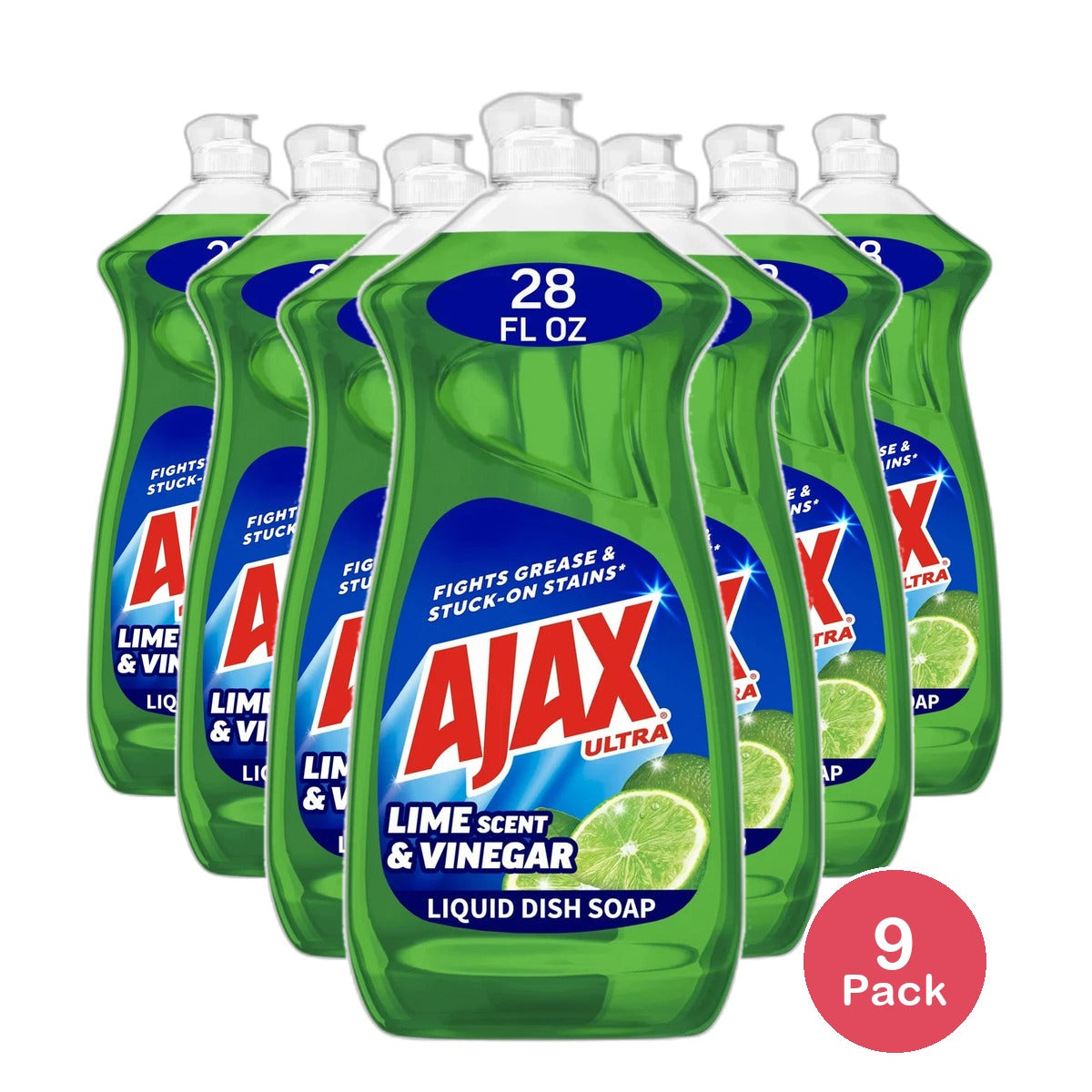 Ajax Ultra Triple Action Liquid Dish Soap Vinegar and Lime Scent 28Oz (Pack of 9)