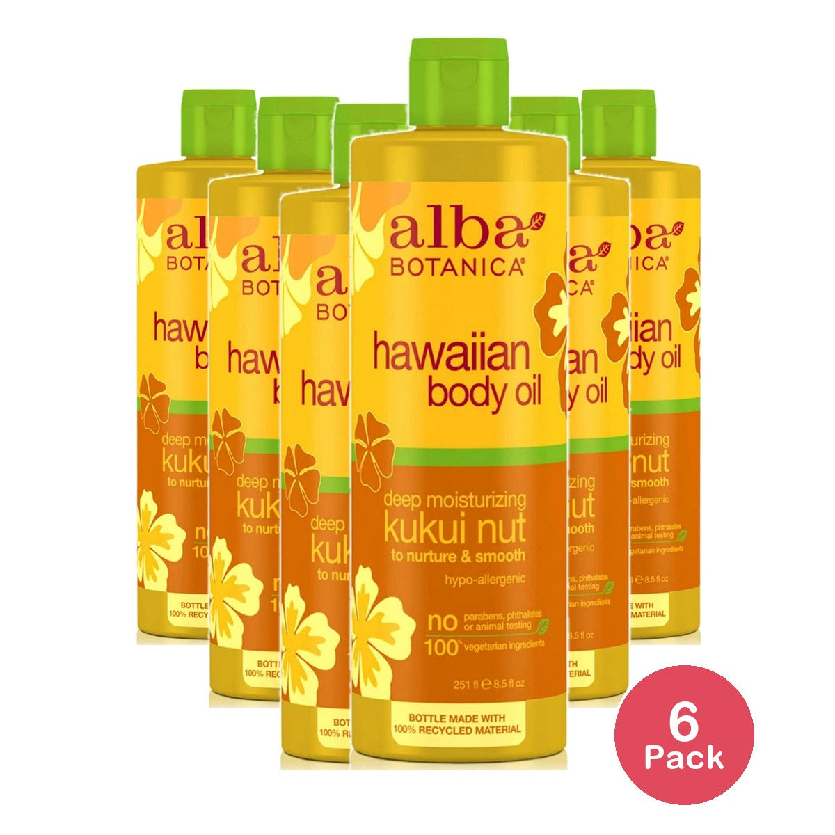Alba Botanica Hawaiian Body Oil Deep Moisturizing Kukui Nut 8.5 oz (Pack of 6)