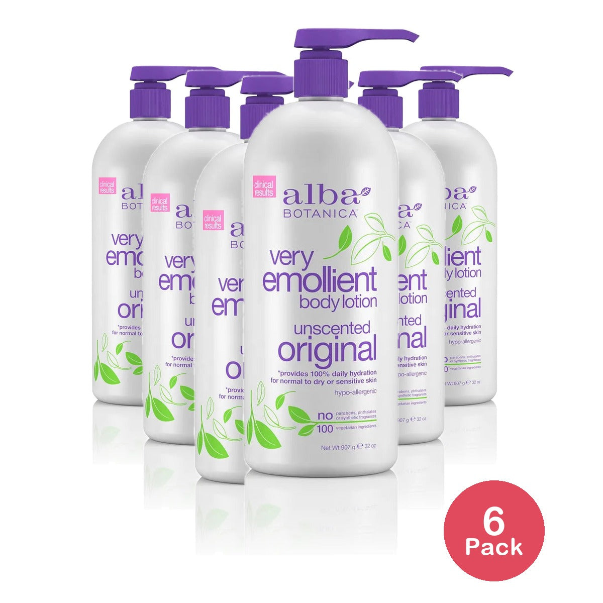 Alba Botanica Very Emollient Body Lotion Original Unscented 32Oz (Pack of 6)