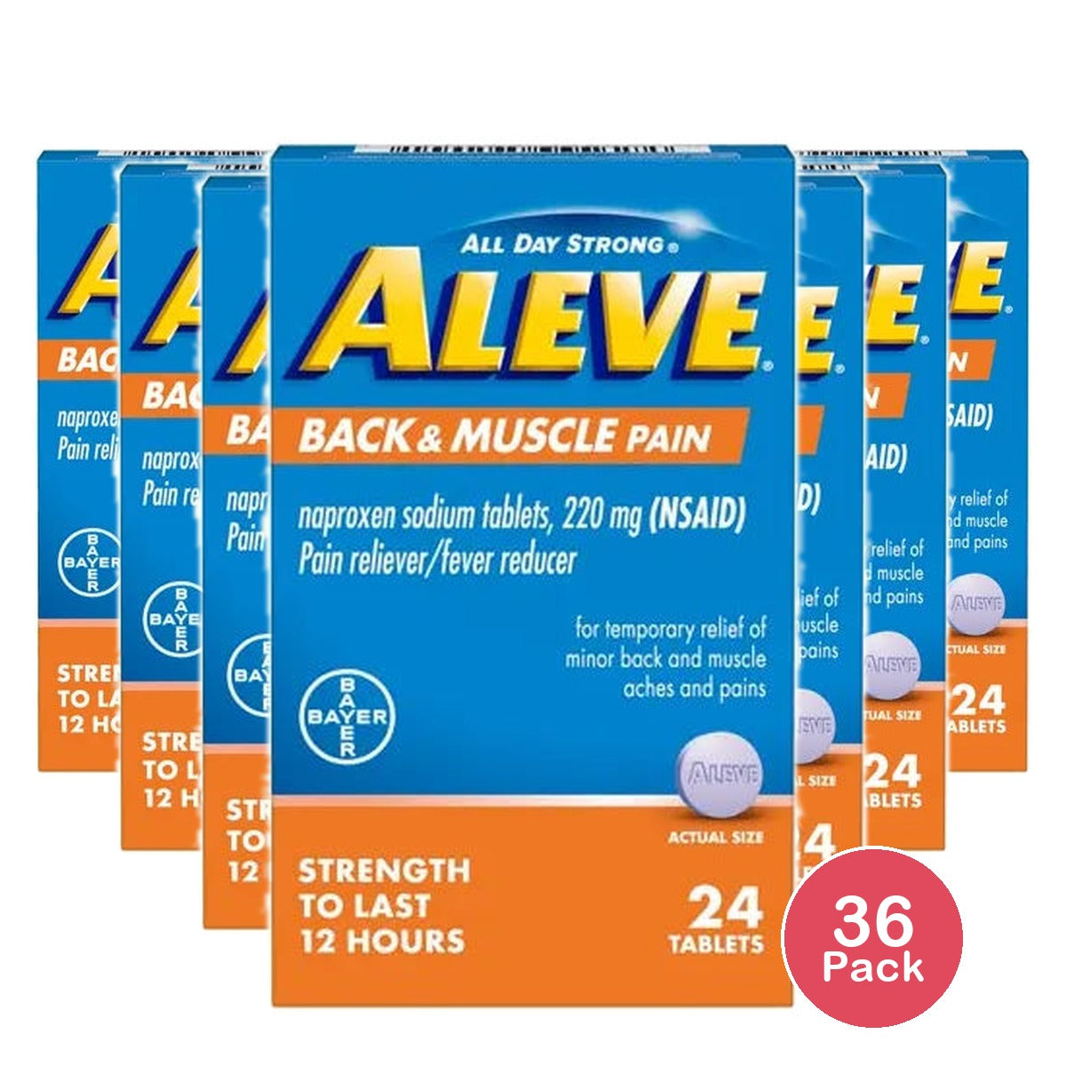 Aleve Back & Muscle Pain Relief Tablets 24 ct 1.26oz (Pack of 36)