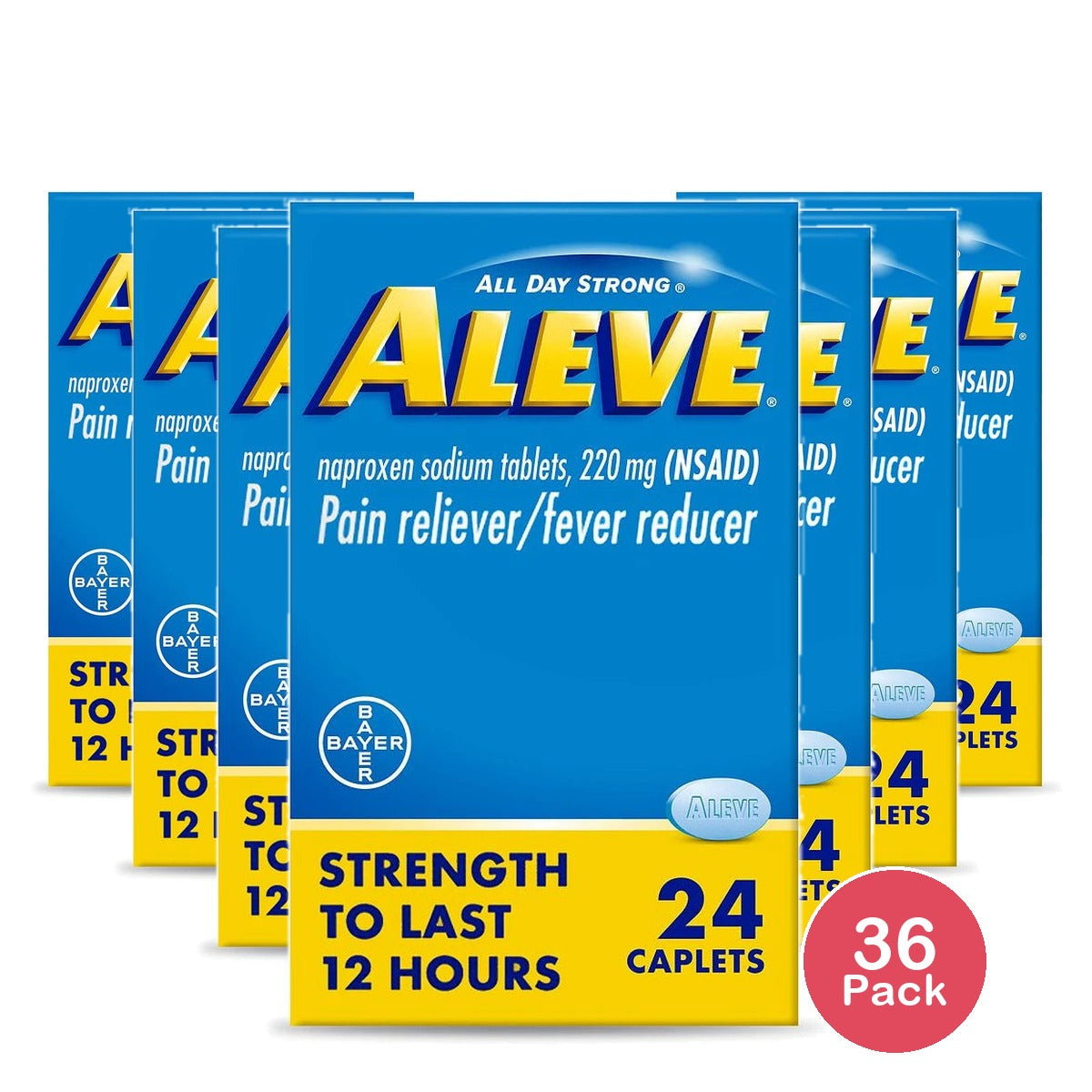 Aleve Caplets Naproxen Sodium Pain Reliever 24 Count (Pack of 36)