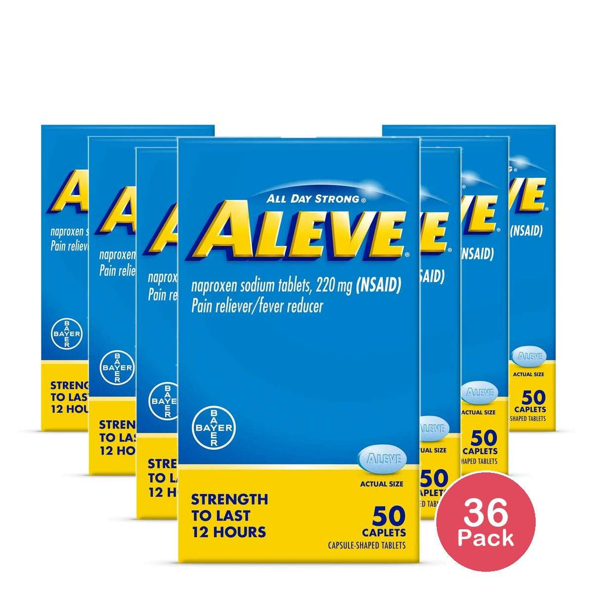 Aleve Caplets Naproxen Sodium Pain Reliever 50 Count (Pack of 36)
