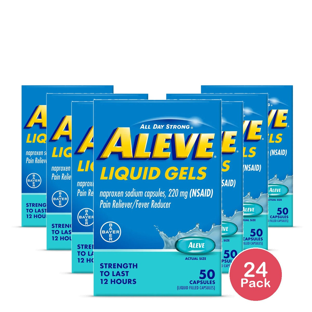 Aleve Liquid Gels Naproxen Sodium for Pain Relief 50 Count 3.69oz (Pack of 24)